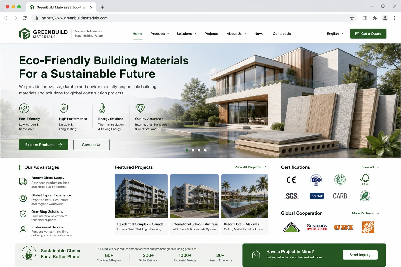 环保建材外贸独立站案例截图