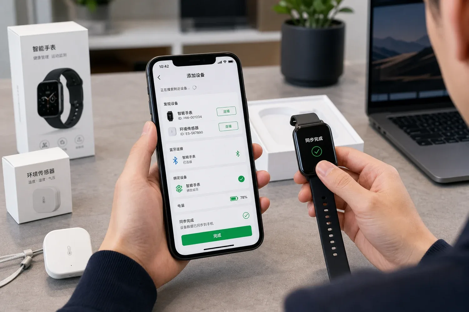 用户通过智能硬件APP完成设备发现蓝牙绑定和数据同步