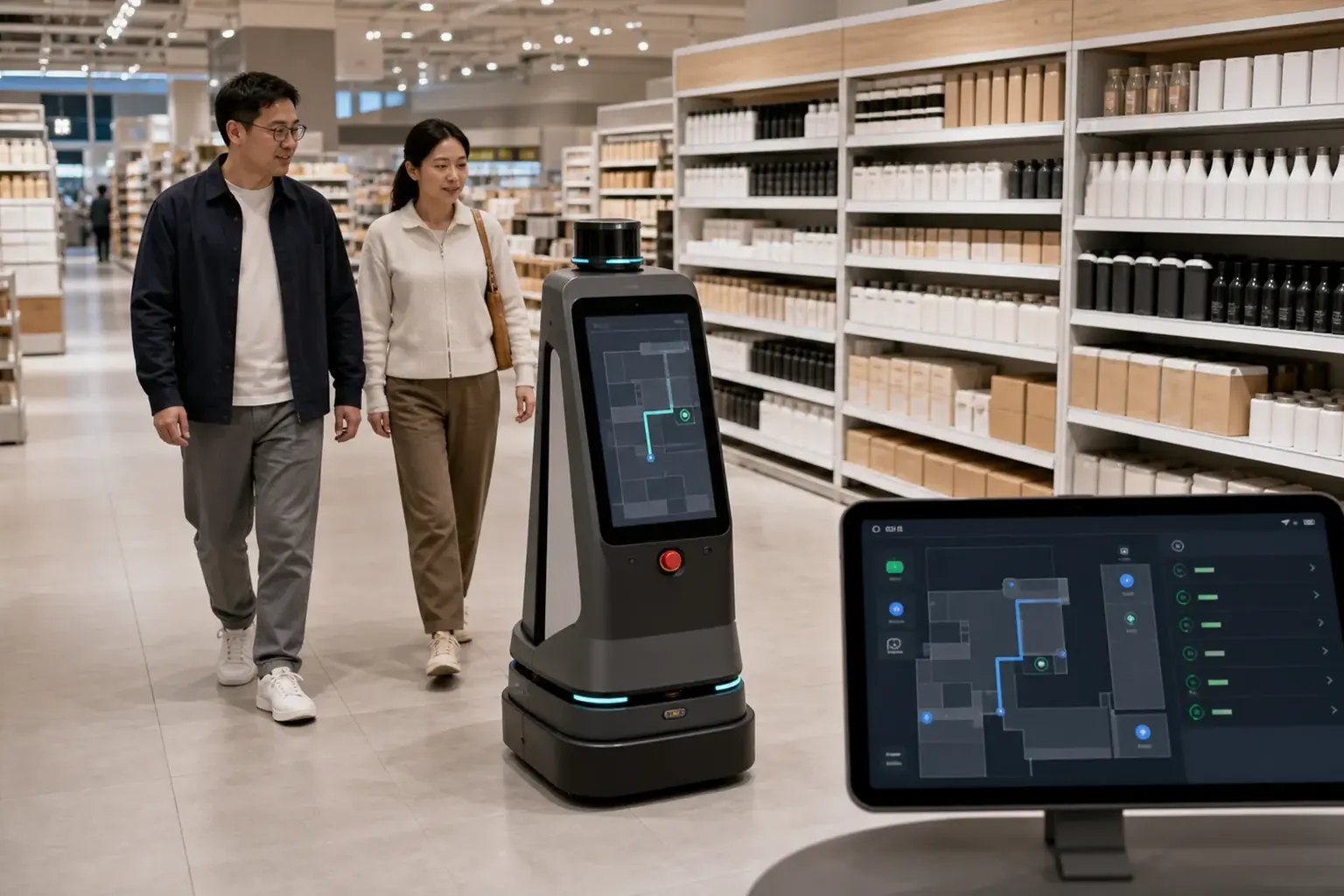 商超导航机器人控制系统开发：定位、带路、调度、费用与验收